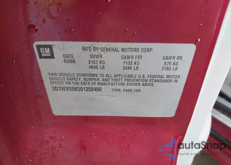 2008 Chevrolet Impala Lt z USA, uszkodzony, nr VIN 2G1WV58K581258456